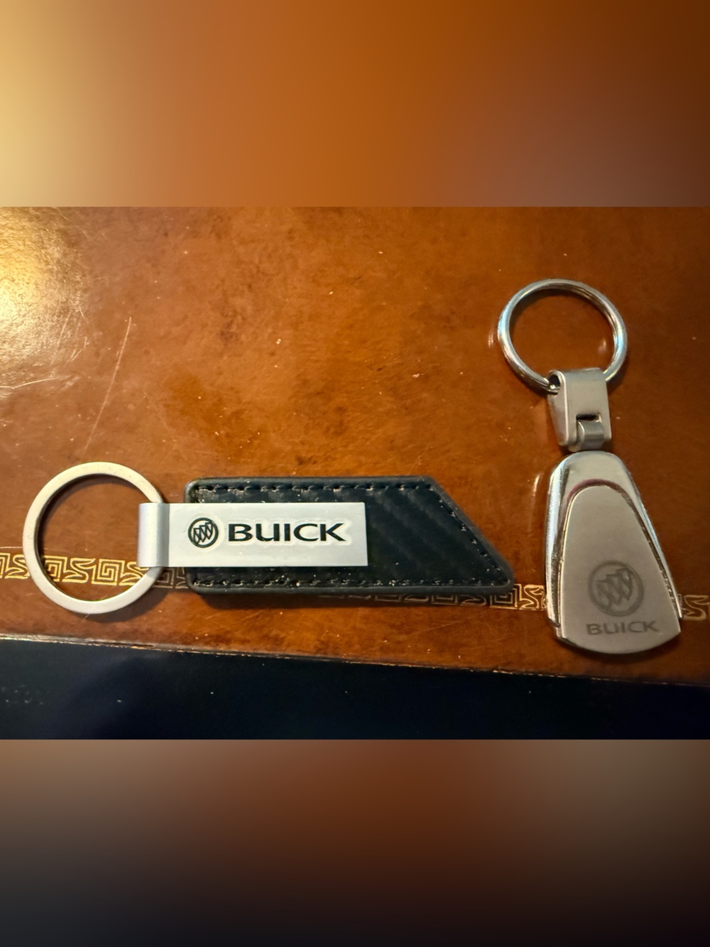 Black Carbon Leather & Silver Metal Keychain Set